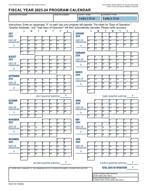 Form CCD33 Program Calendar - California, 2024