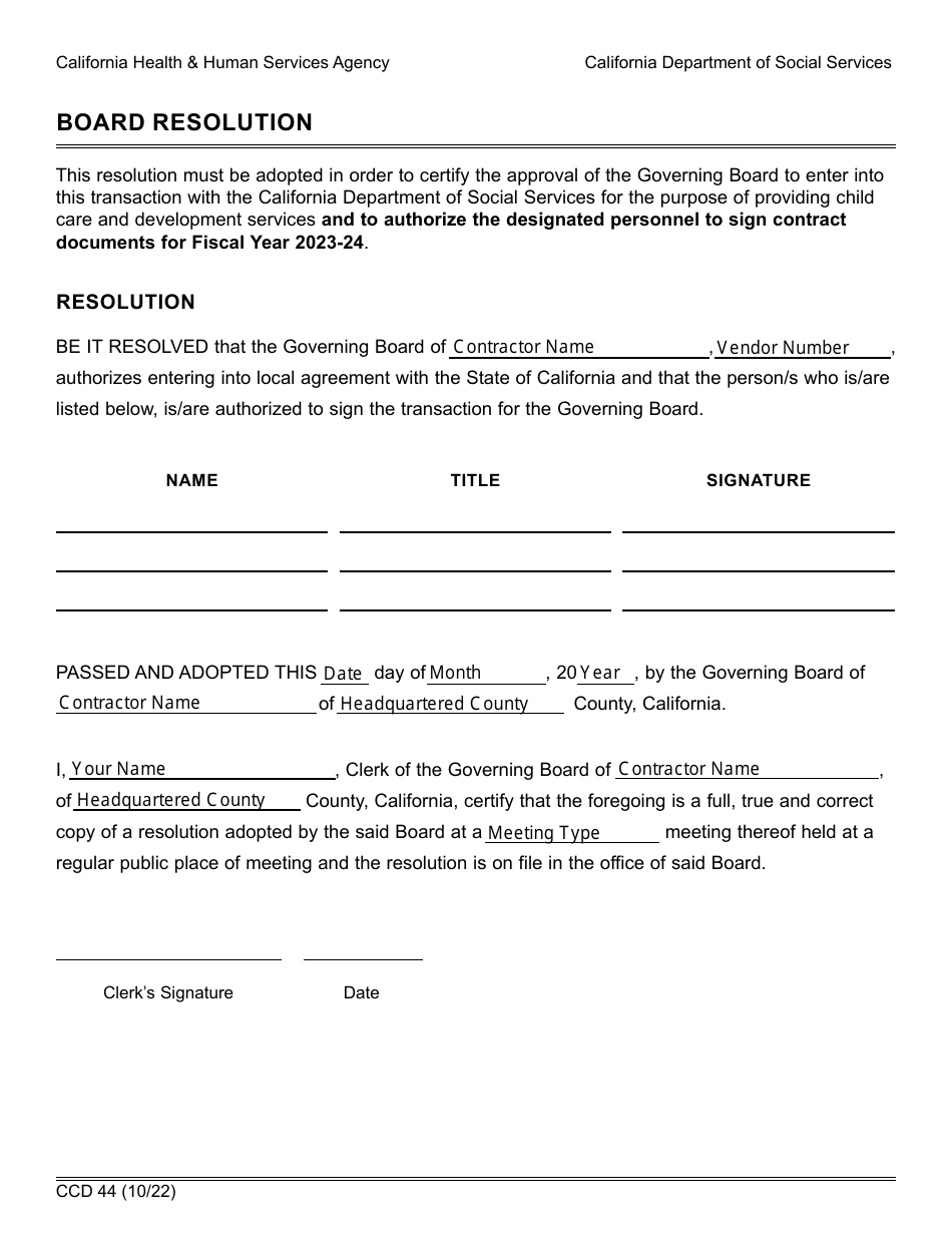 Form CCD44 - 2024 - Fill Out, Sign Online and Download Fillable PDF ...