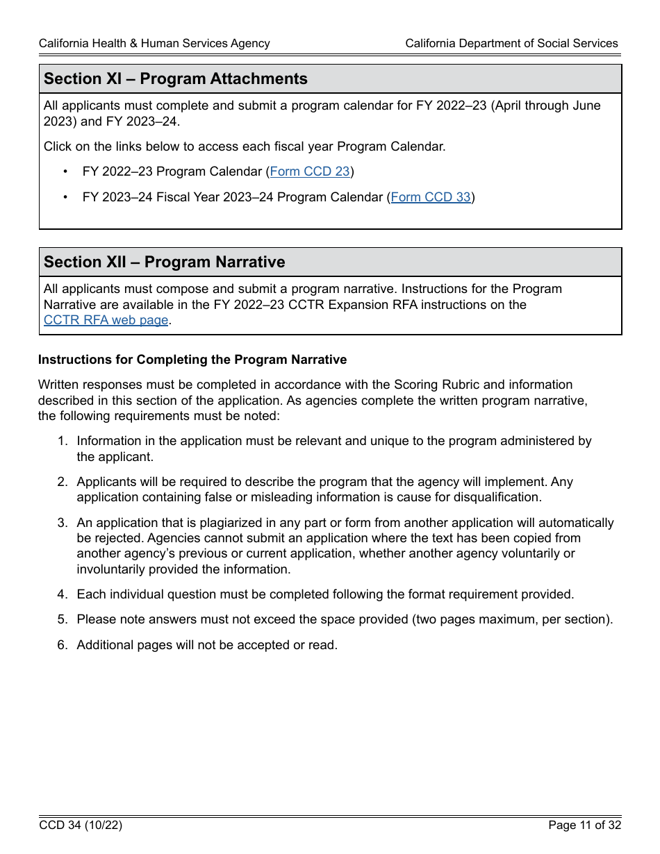 Form CCD34 General Child Care and Development Program Expansion Funds Request for Applications - California, Page 11