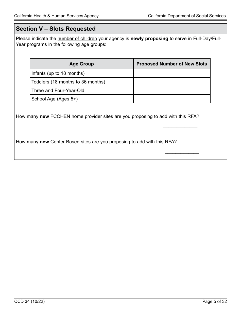 Form CCD34 General Child Care and Development Program Expansion Funds Request for Applications - California, Page 5