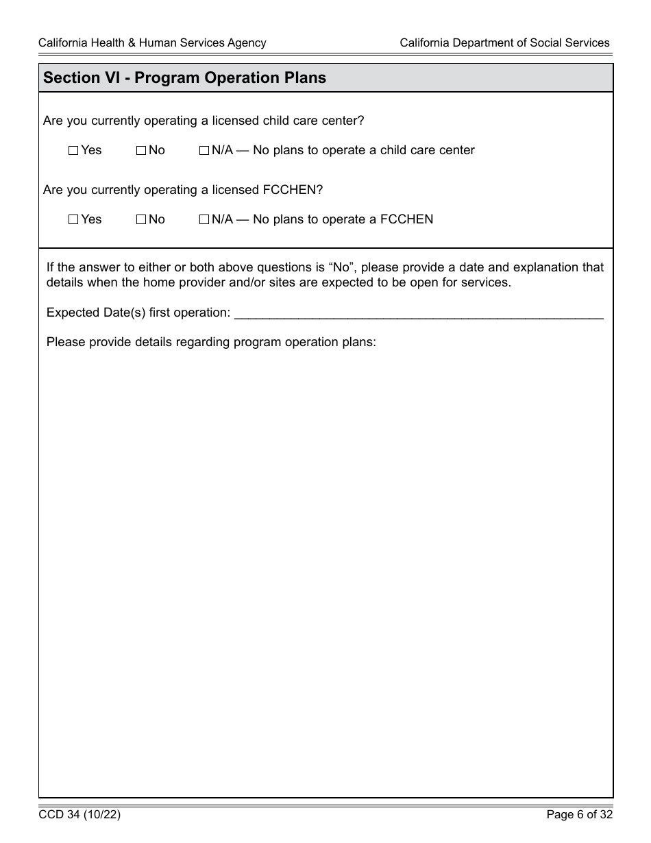 Form CCD34 General Child Care and Development Program Expansion Funds Request for Applications - California, Page 6