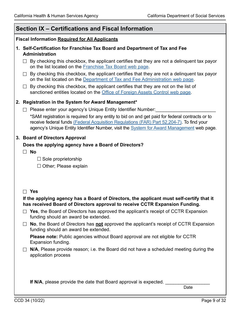 Form CCD34 General Child Care and Development Program Expansion Funds Request for Applications - California, Page 9