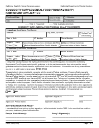 Document preview: Form CSFP001 Participant Application - Commodity Supplemental Food Program (Csfp) - California