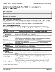 Form CSFP006 Notice of Action - Commodity Supplemental Food Program (Csfp) - California
