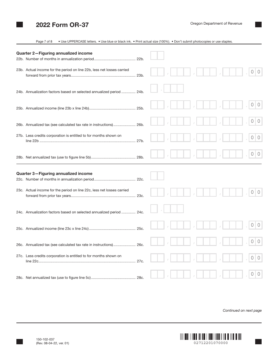 Form OR-37 (150-102-037) Underpayment of Oregon Corporation Estimated Tax - Oregon, Page 7