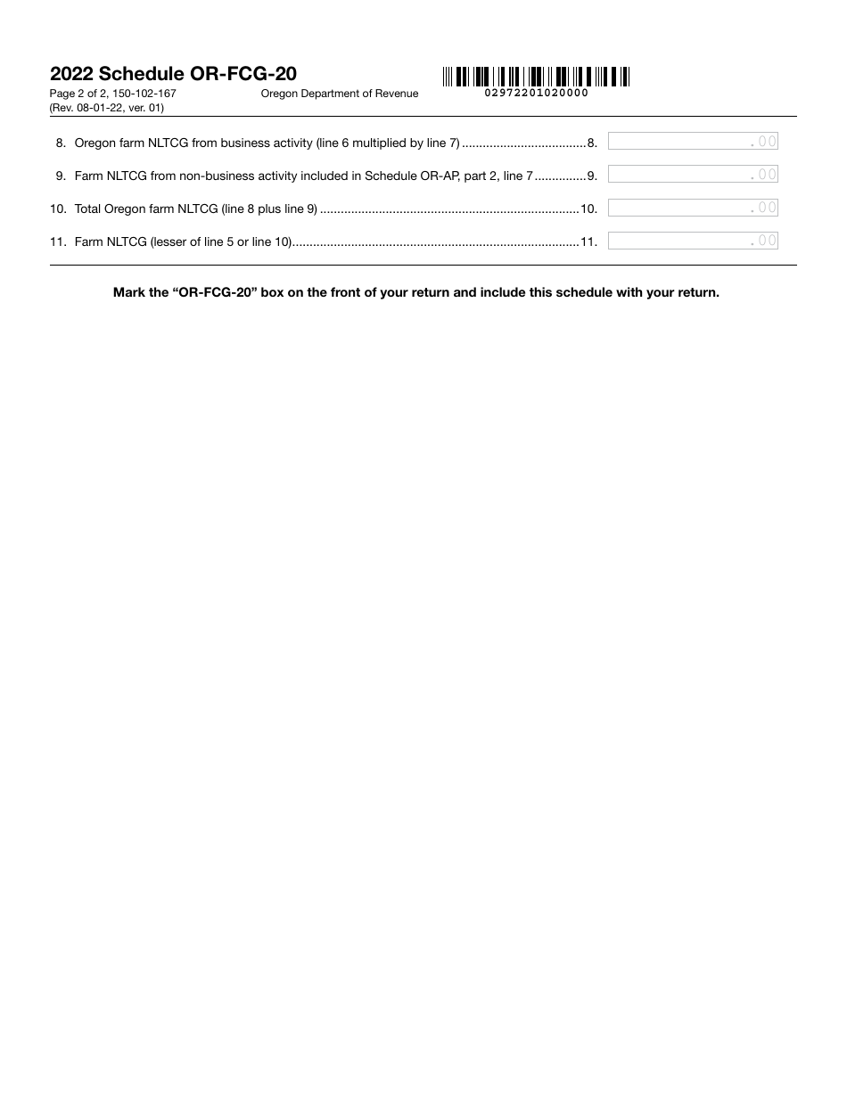 Form 150-102-167 Schedule OR-FCG-20 Farm Liquidation Long-Term Capital Gain Tax Adjustment (Ors 317.063) - Oregon, Page 2