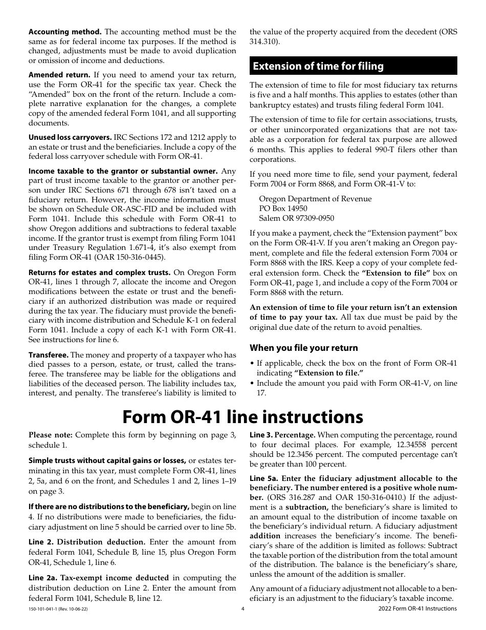 Instructions for Form OR-41, 150-101-041 Oregon Fiduciary Income Tax Return - Oregon, Page 4