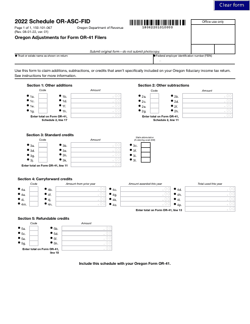 Form 150-101-067 Schedule OR-ASC-FID 2022 Printable Pdf