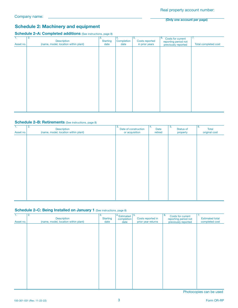 Form OR-RP (150-301-031) Real Property Return - Oregon, Page 3