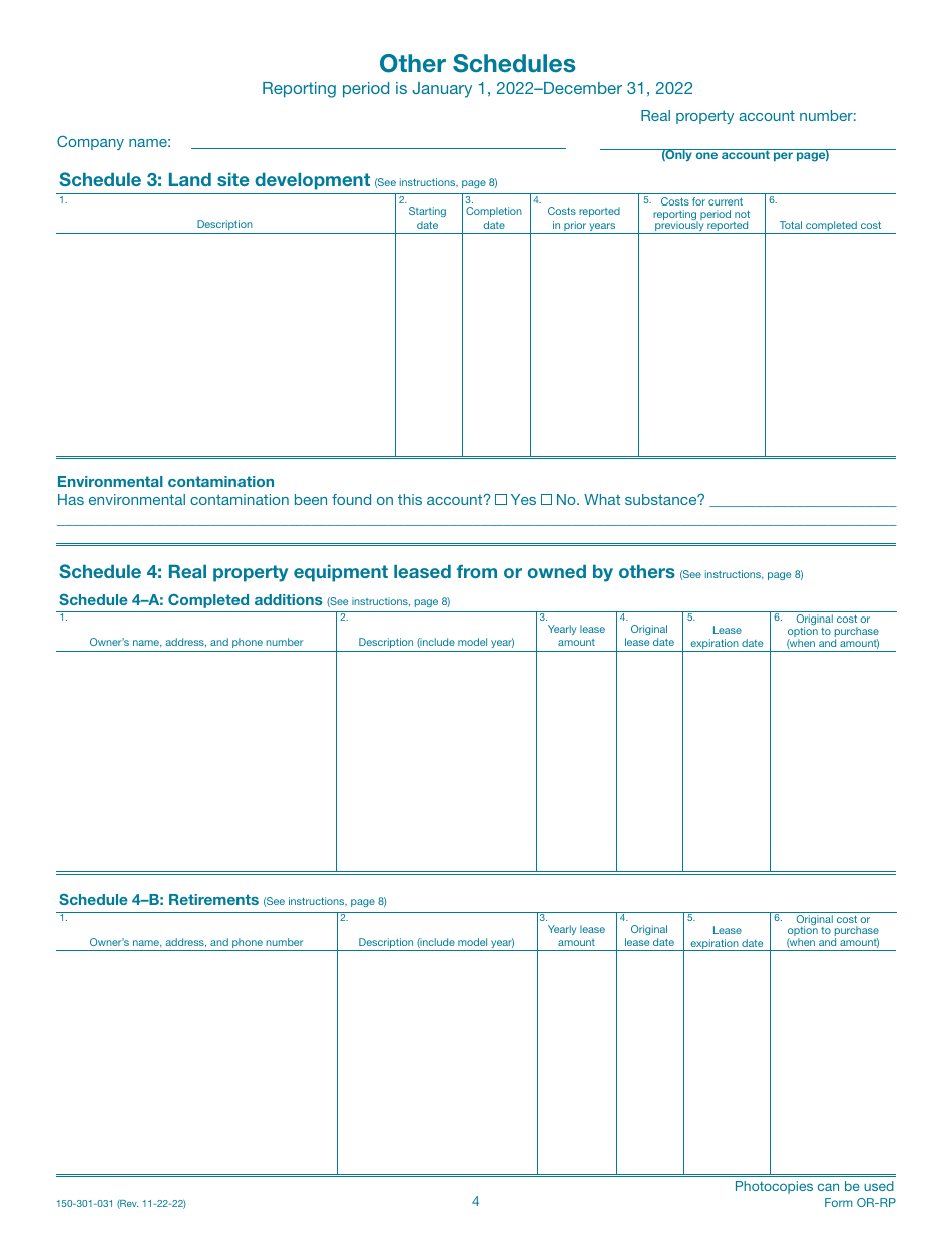 Form OR-RP (150-301-031) Real Property Return - Oregon, Page 4