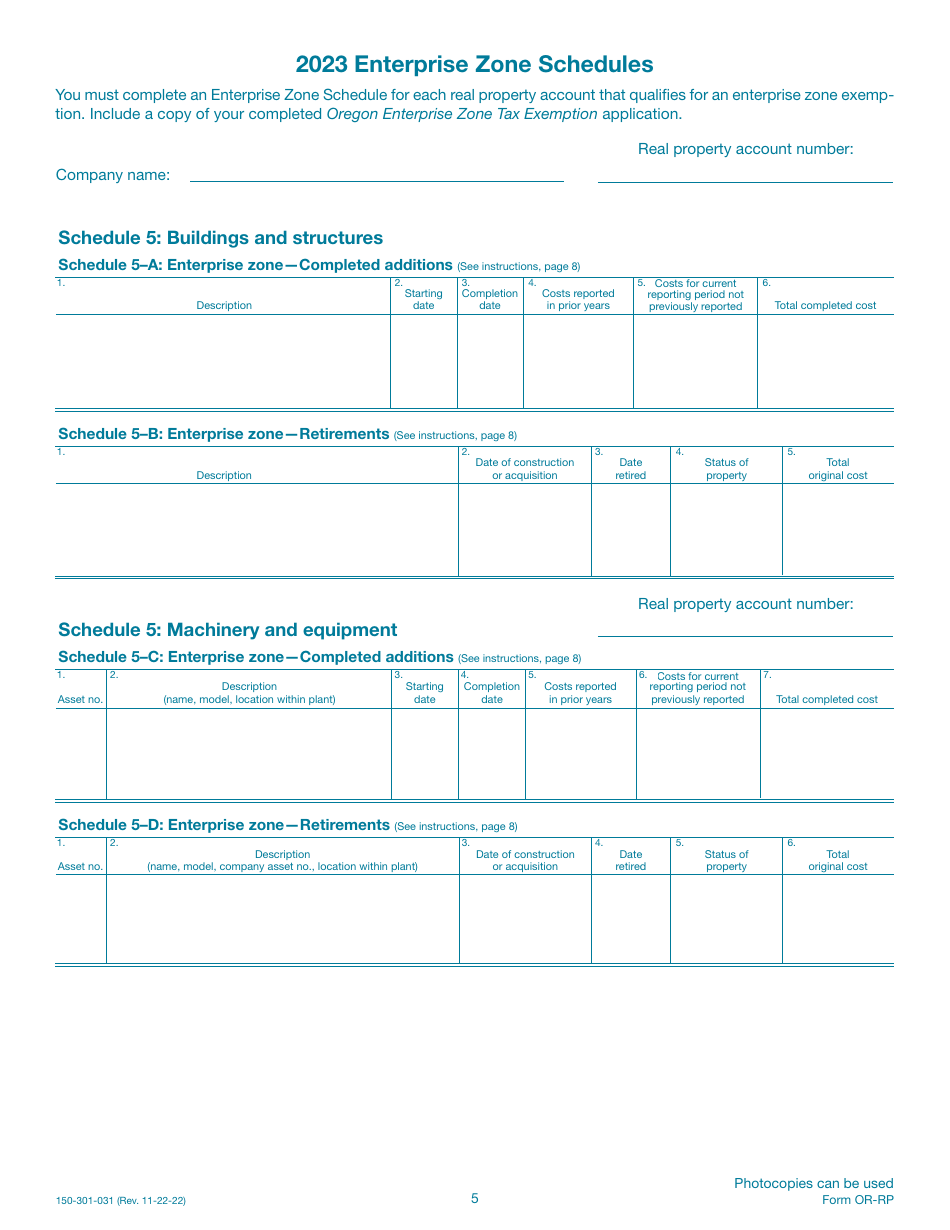 Form OR-RP (150-301-031) Real Property Return - Oregon, Page 5