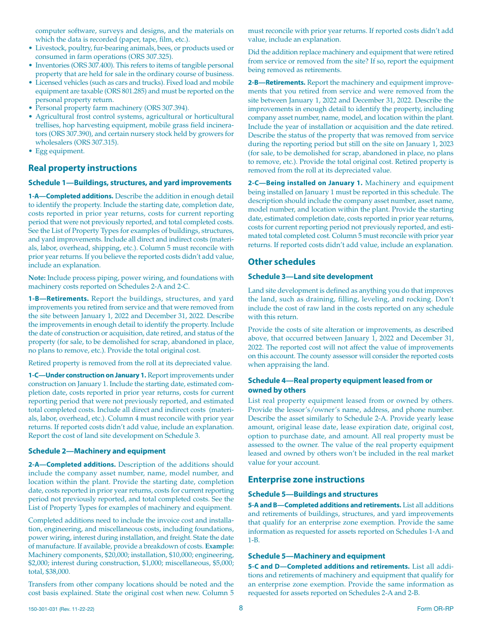 Form OR-RP (150-301-031) Real Property Return - Oregon, Page 8