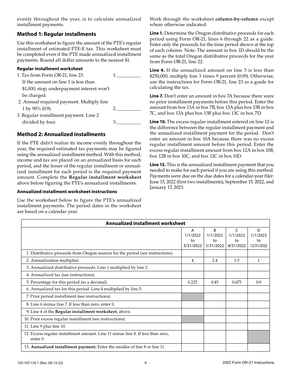 Instructions for Form OR-21, 150-107-114 Oregon Pass-Through Entity Elective Tax Return - Oregon, Page 6