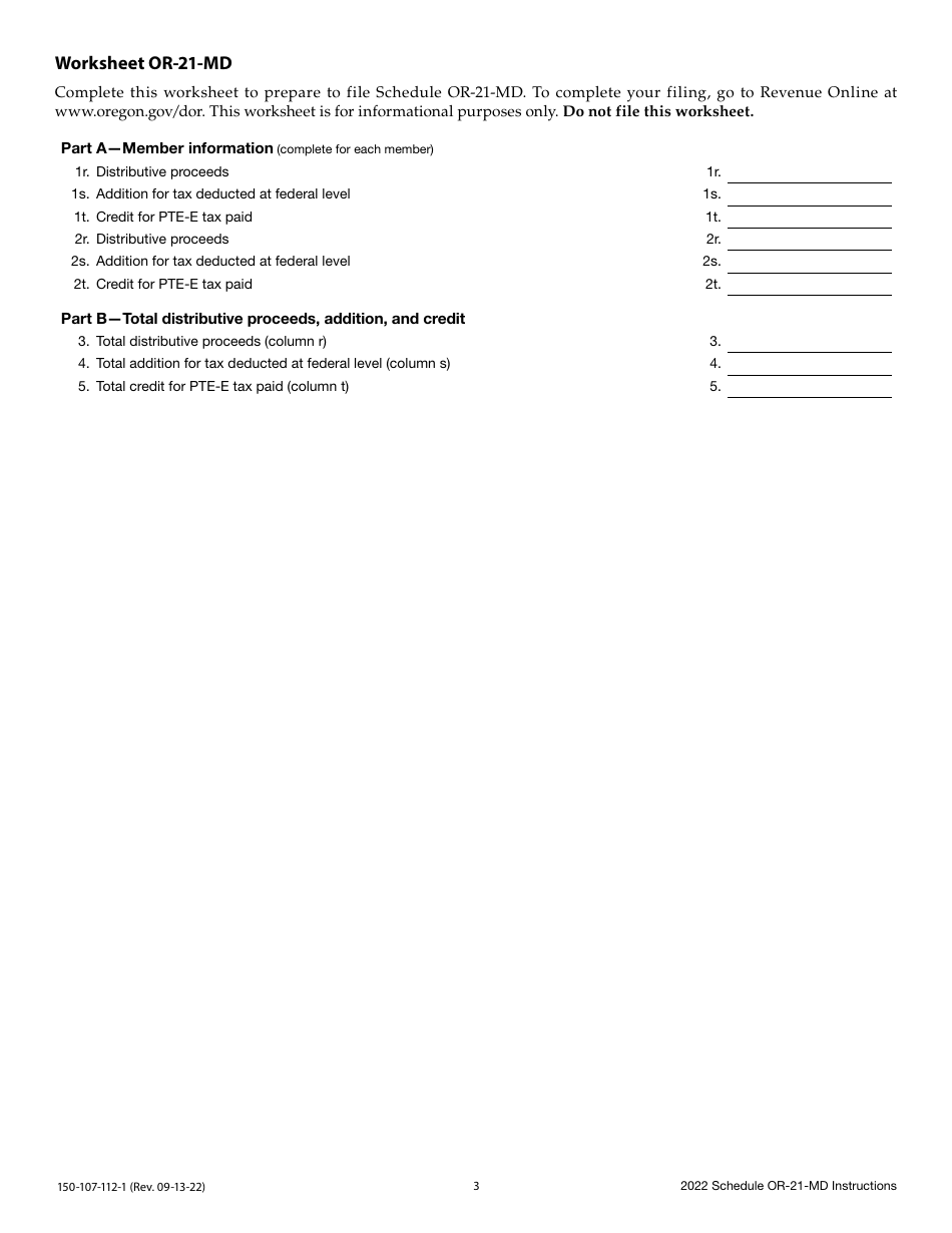 Instructions for Form 150-107-112 Schedule OR-21-MD Oregon Pass-Through Entity Elective Tax Member Directory - Oregon, Page 3