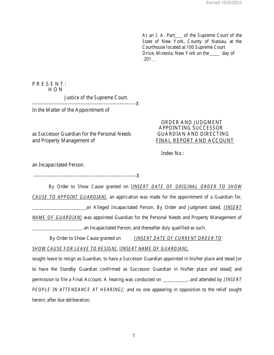 Order and Judgement Appointing Successor Guardian and Directing Final Report and Account - Nassau County, New York, Page 2