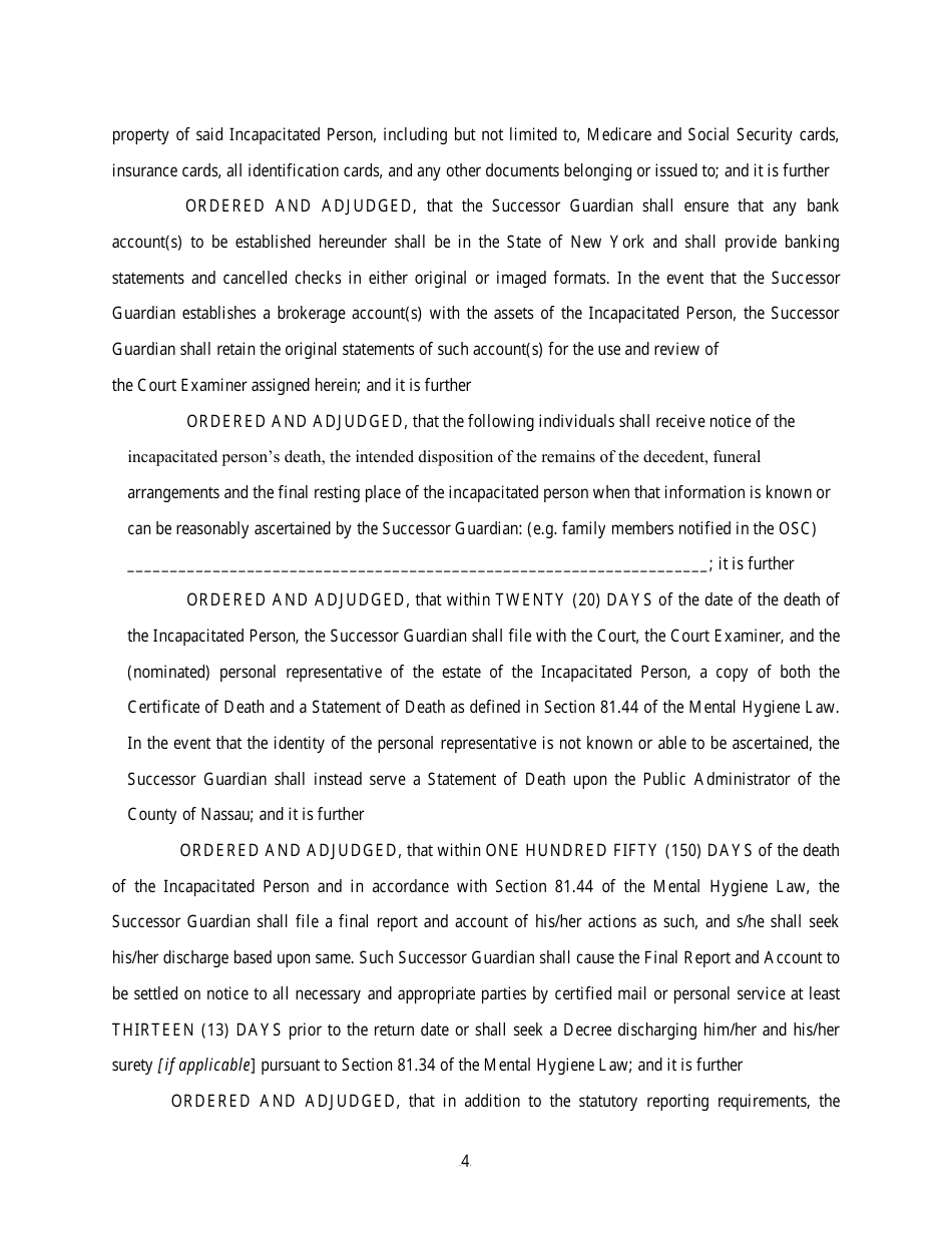 Order and Judgement Appointing Successor Guardian and Directing Final Report and Account - Nassau County, New York, Page 5