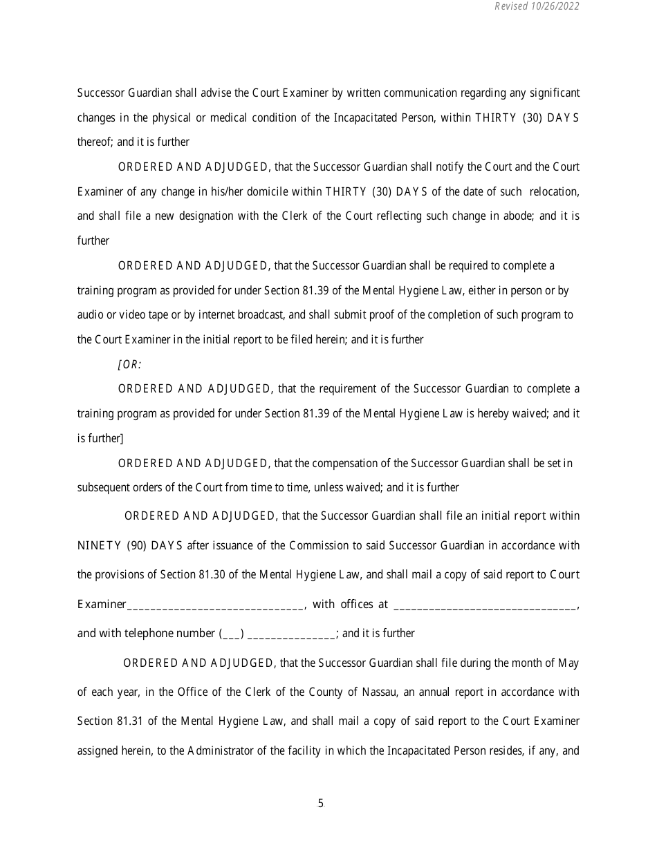 Order and Judgement Appointing Successor Guardian and Directing Final Report and Account - Nassau County, New York, Page 6