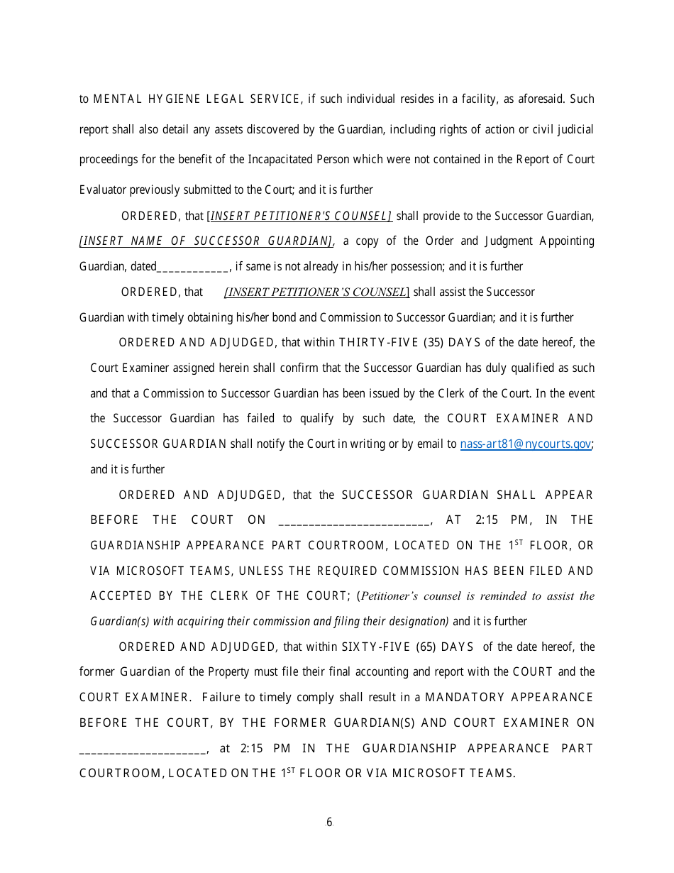 Order and Judgement Appointing Successor Guardian and Directing Final Report and Account - Nassau County, New York, Page 7