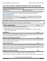 Document preview: Form FDU113 Civil Rights Annual Training Checklist for Csfp and Tefap - California