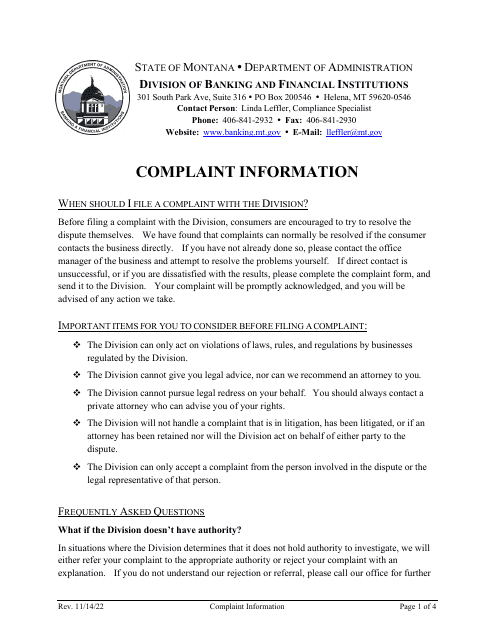 Complaint Form - Montana