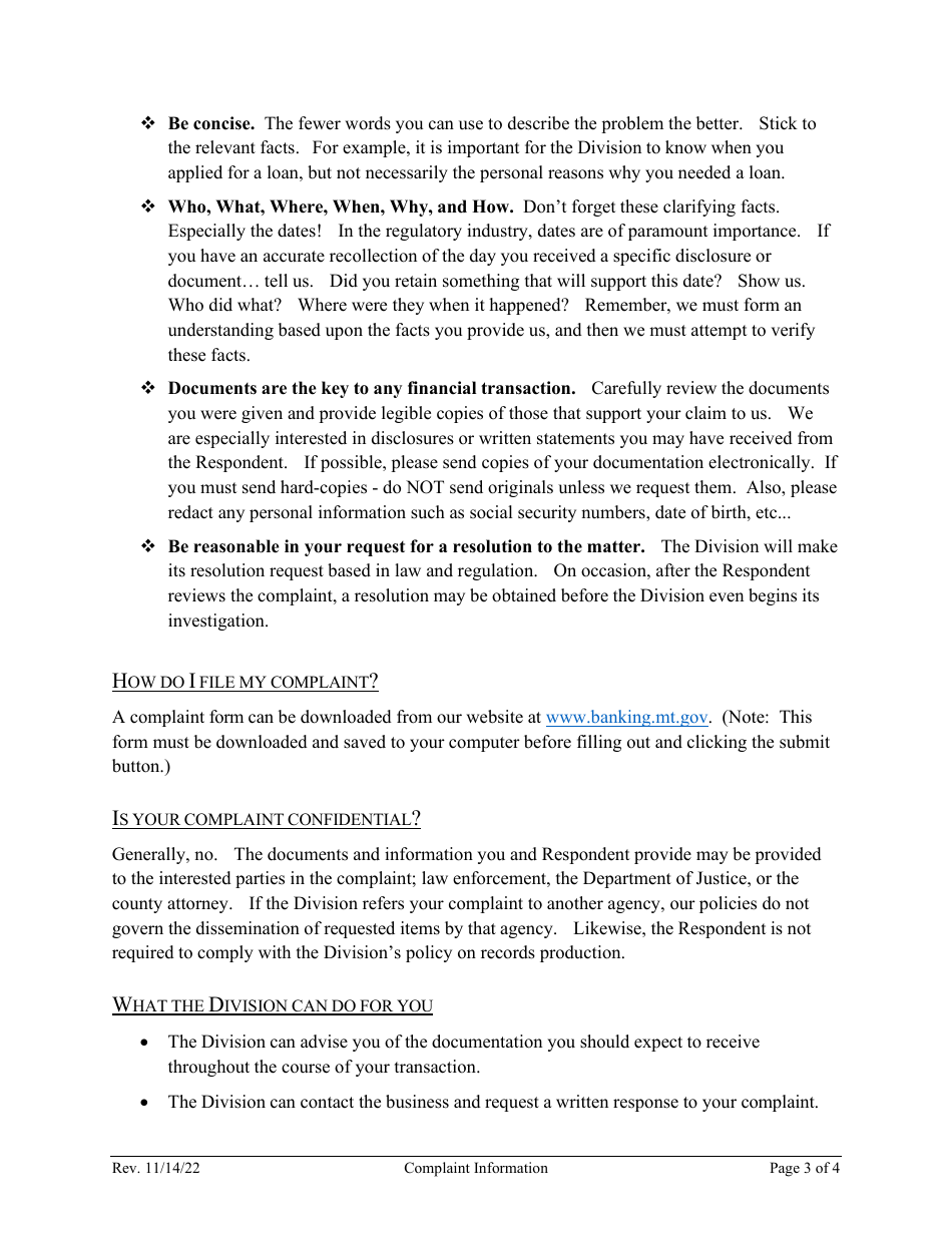 Complaint Form - Montana, Page 3