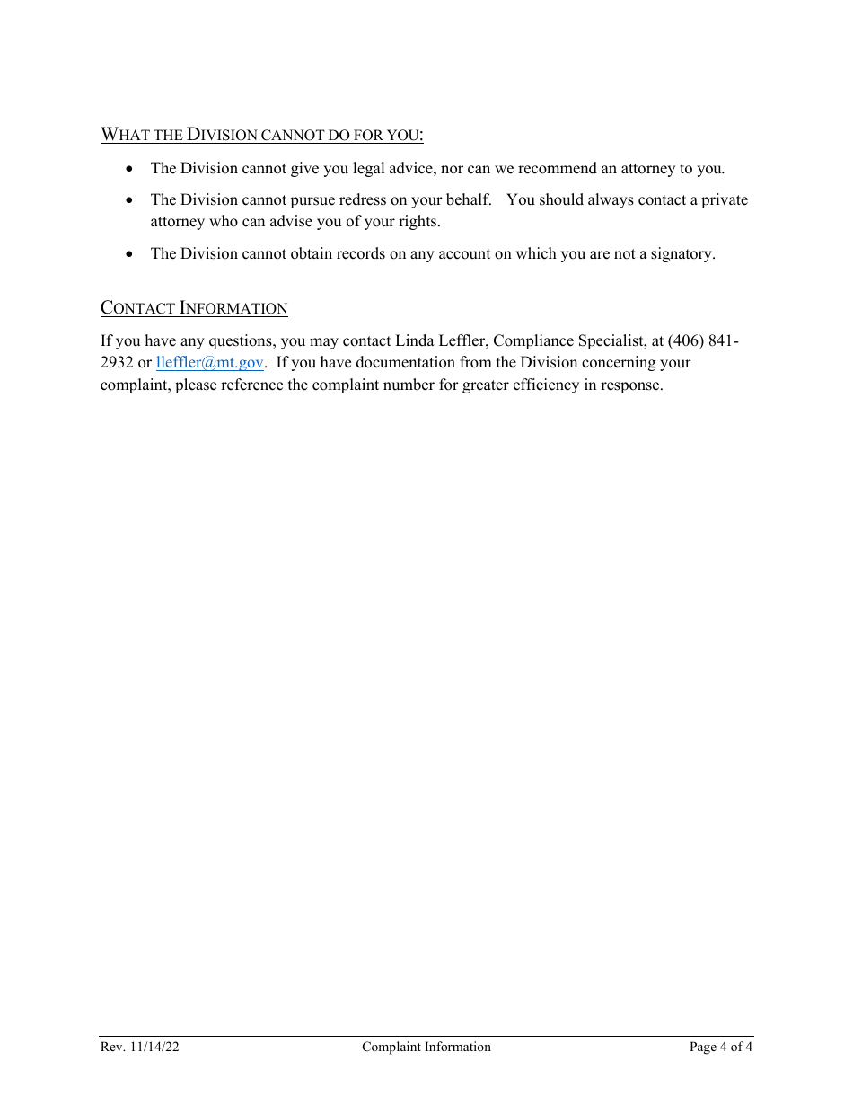 Complaint Form - Montana, Page 4
