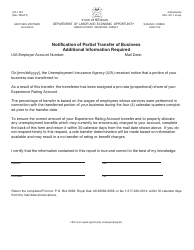 Form UIA1184 Notification of Partial Transfer of Business Additional Information Required - Michigan