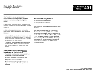 Document preview: FPPC Form 401 Slate Mailer Organization - Campaign Statement - California