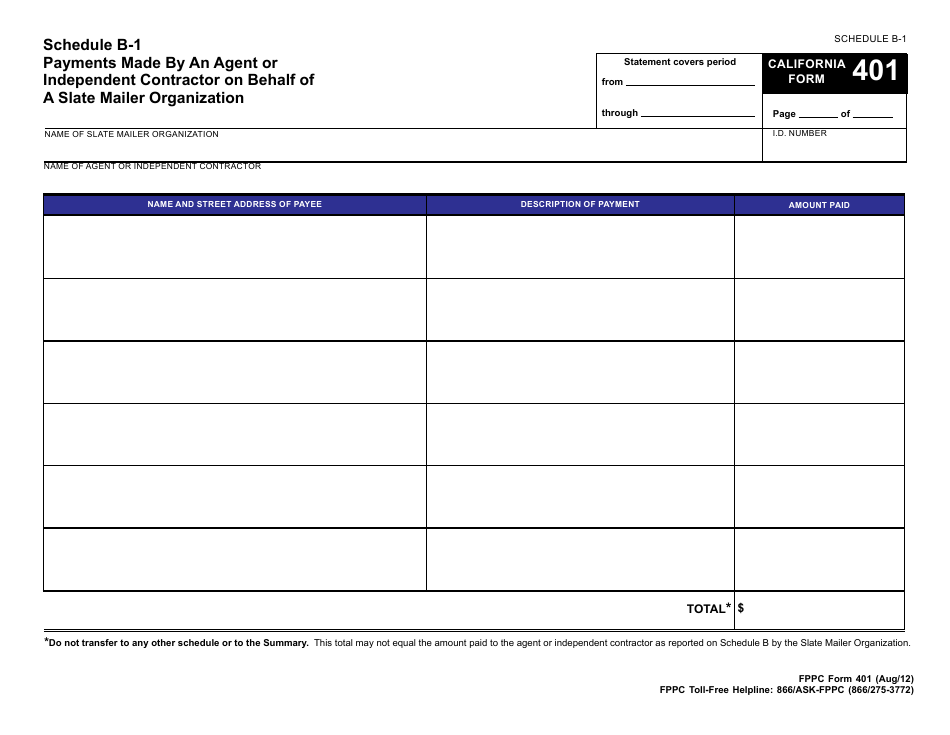 FPPC Form 401 Slate Mailer Organization - Campaign Statement - California, Page 10