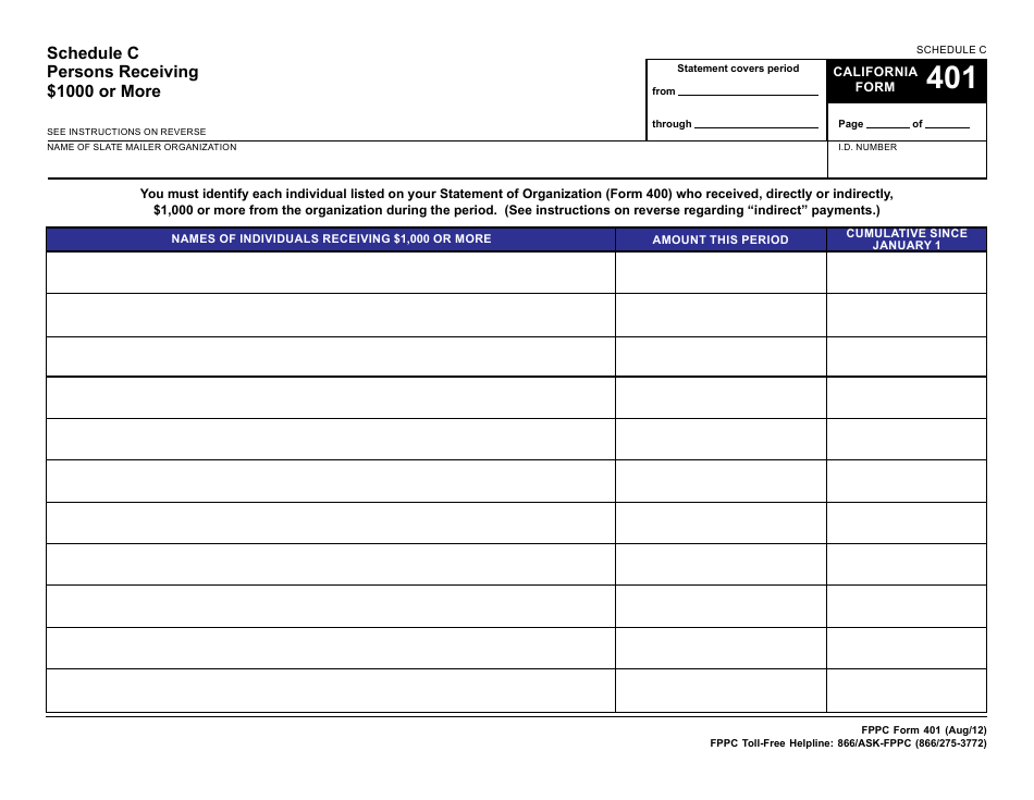 FPPC Form 401 Slate Mailer Organization - Campaign Statement - California, Page 11