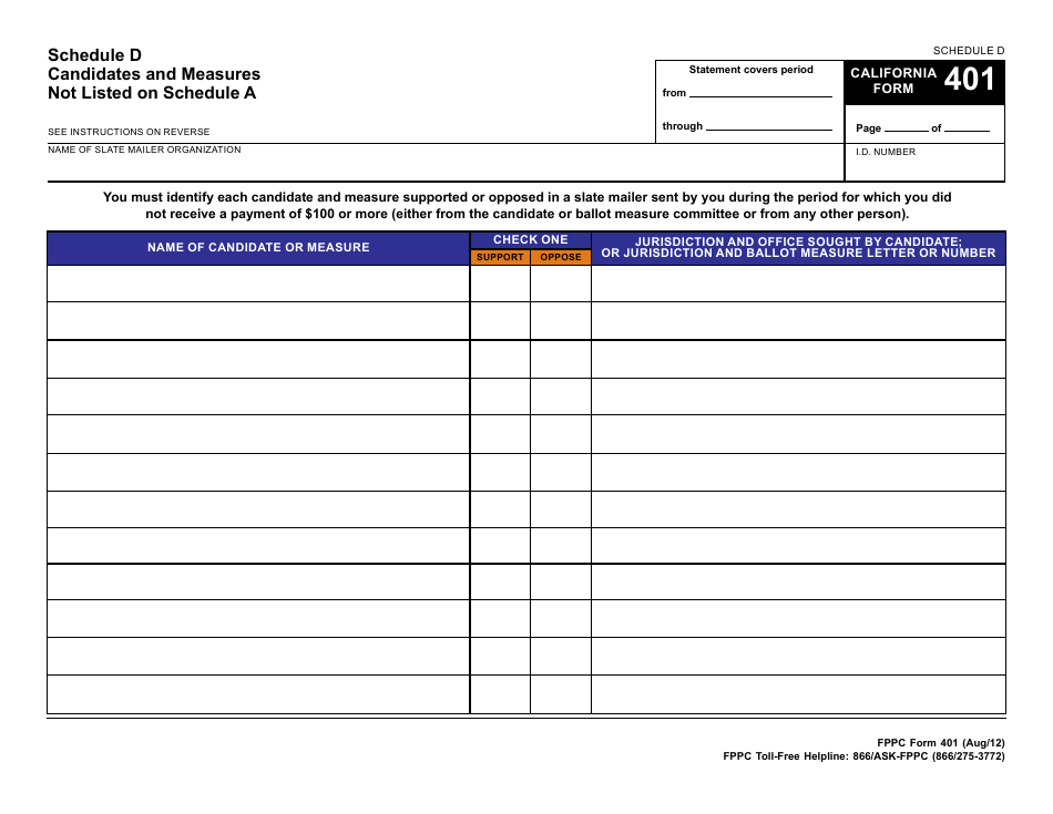 FPPC Form 401 Slate Mailer Organization - Campaign Statement - California, Page 13