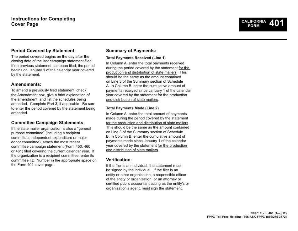 FPPC Form 401 Slate Mailer Organization - Campaign Statement - California, Page 4