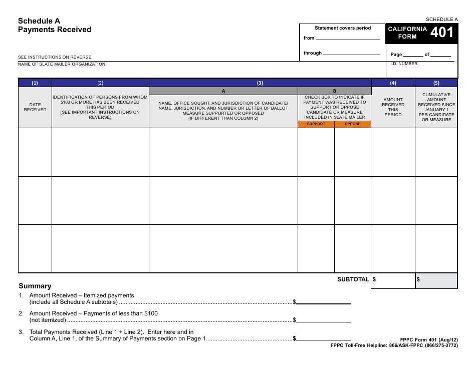 FPPC Form 401 Slate Mailer Organization - Campaign Statement - California, Page 5