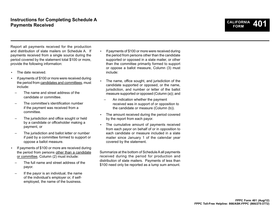 FPPC Form 401 Slate Mailer Organization - Campaign Statement - California, Page 6