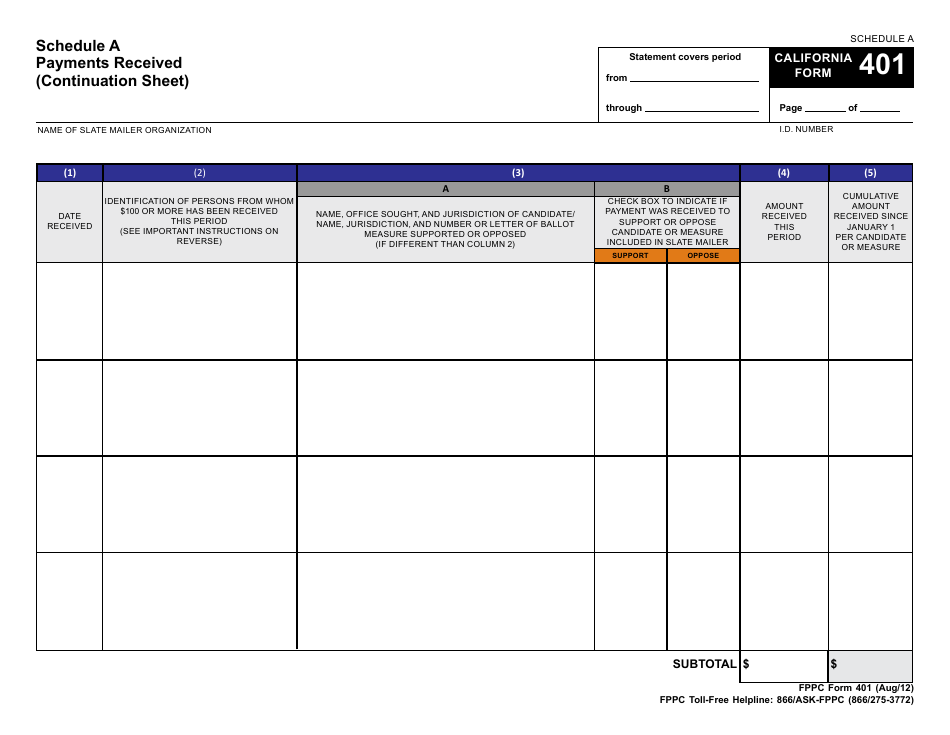 FPPC Form 401 Slate Mailer Organization - Campaign Statement - California, Page 7