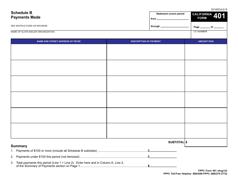 FPPC Form 401 Slate Mailer Organization - Campaign Statement - California, Page 8