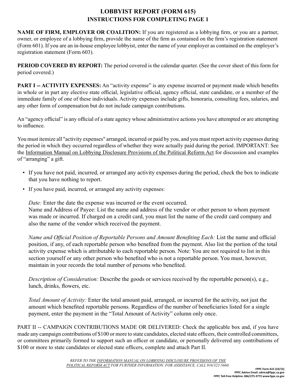 FPPC Form 615 Lobbyist Report - California, Page 3