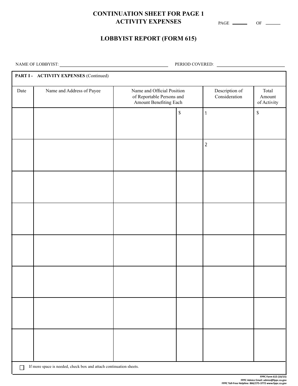 FPPC Form 615 Lobbyist Report - California, Page 4