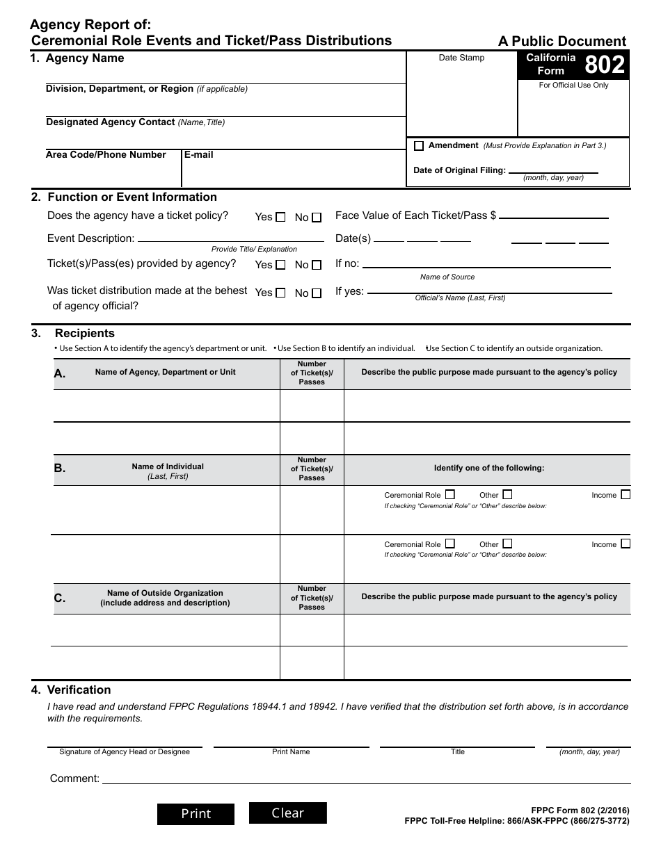 FPPC Form 802 - Fill Out, Sign Online and Download Fillable PDF ...