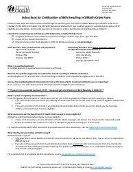 DOH Form 422-234 Certification of Birth Resulting in Stillbirth Mail Order Form - Washington