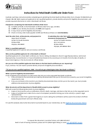 DOH Form 422-183 Fetal Death Certificate Mail Order Form - Washington