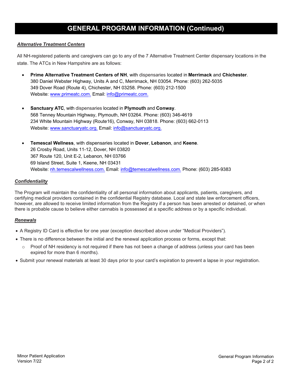 Minor Patient Application for the Therapeutic Use of Cannabis - New Hampshire, Page 10