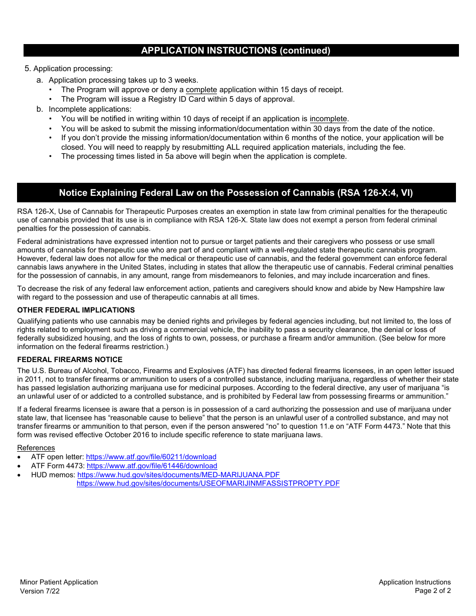 Minor Patient Application for the Therapeutic Use of Cannabis - New Hampshire, Page 2