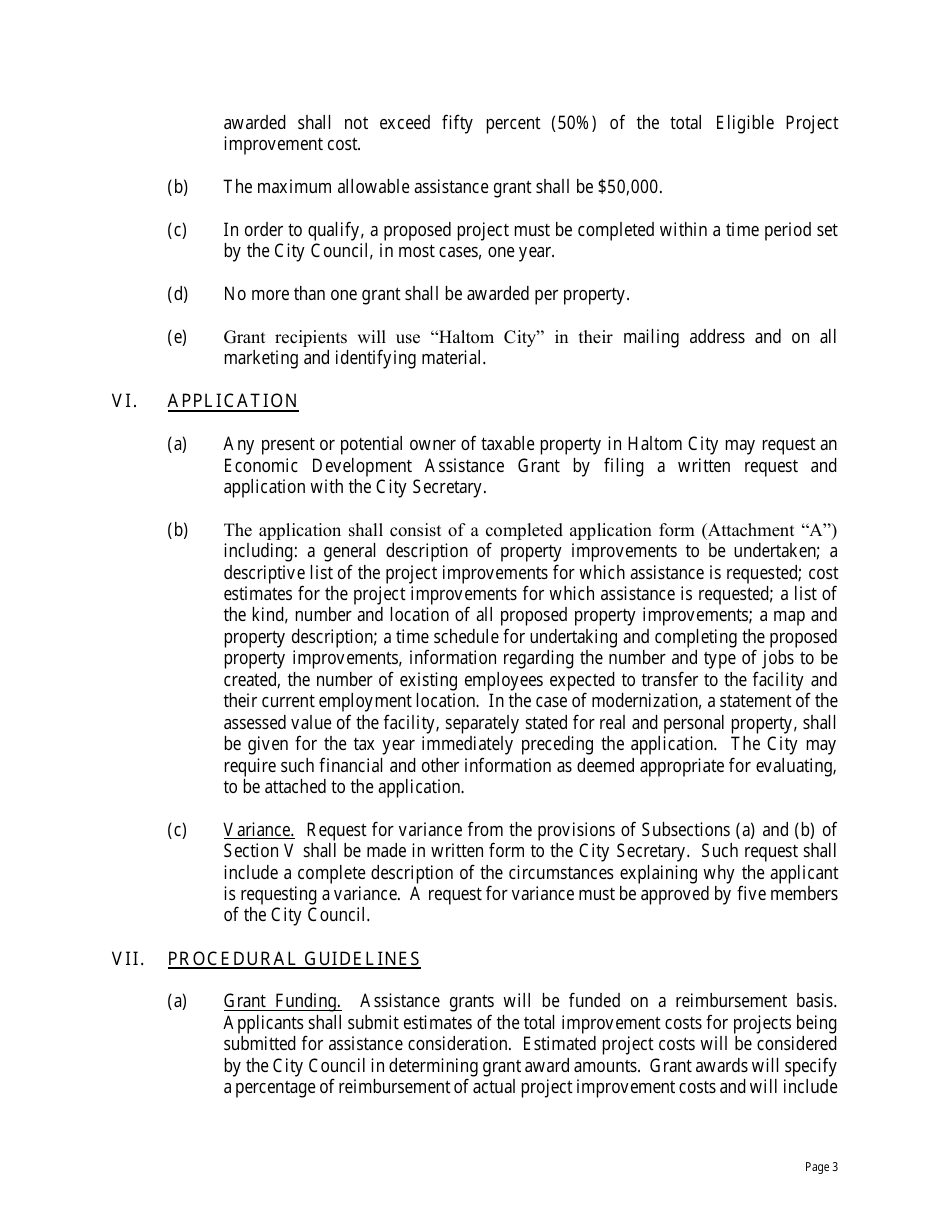 Economic Development Assistance Grant Application - Haltom City, Texas, Page 3