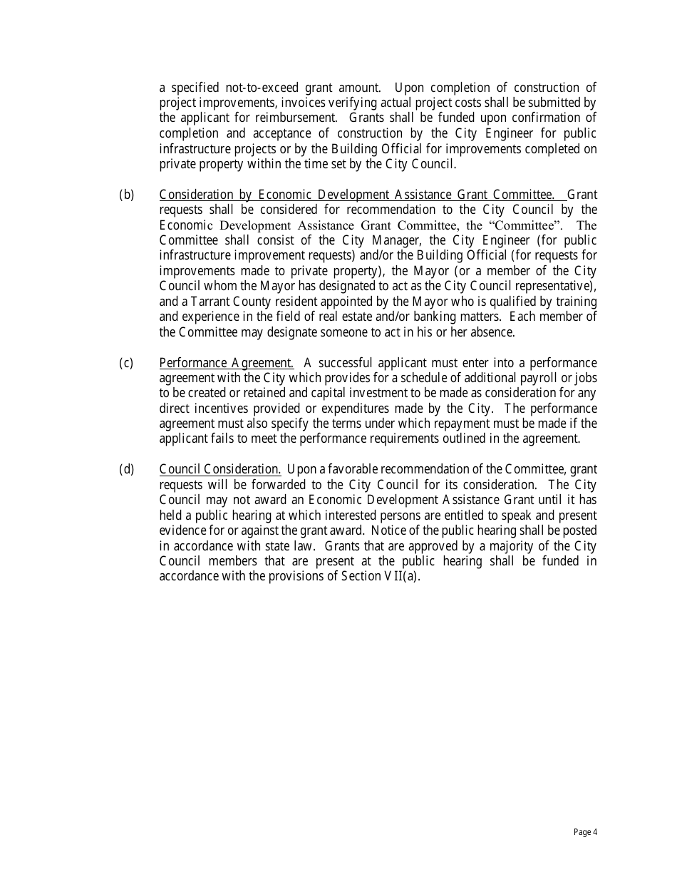 Economic Development Assistance Grant Application - Haltom City, Texas, Page 4