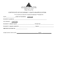 Document preview: Certificate of Occupancy Lights-On Application - Haltom City, Texas