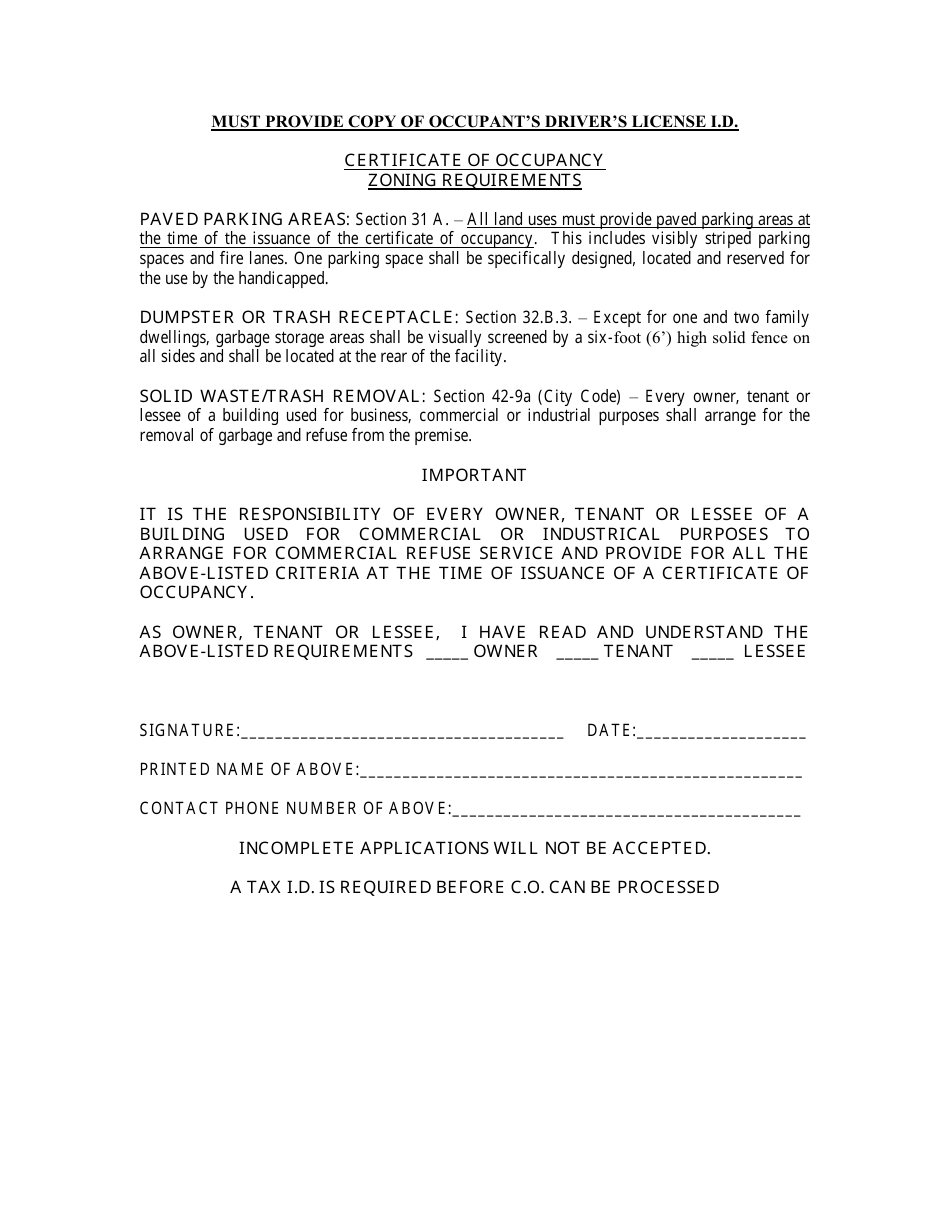 Certificate of Occupancy Application - Haltom City, Texas, Page 3