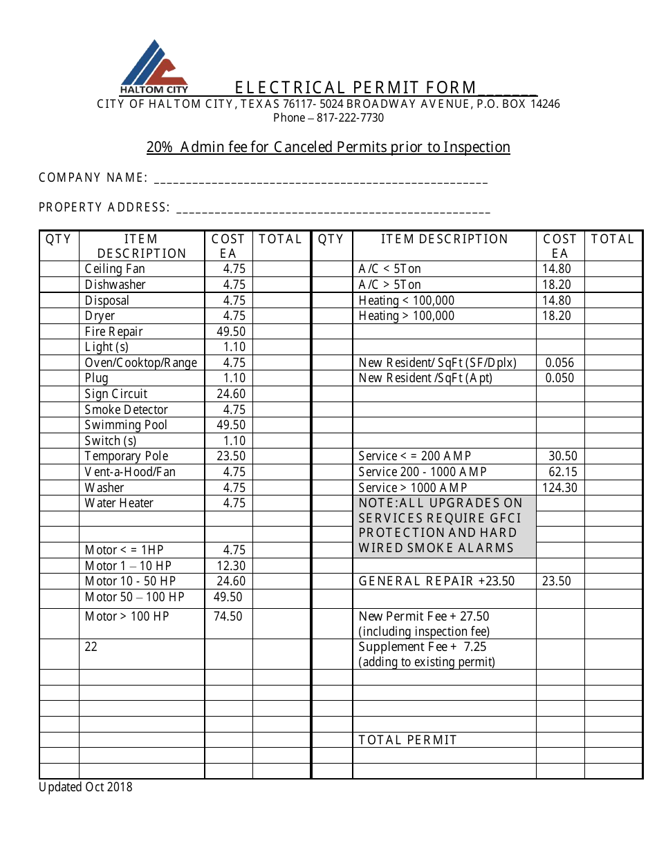 Haltom City, Texas Electrical Permit Form - Fill Out, Sign Online and ...