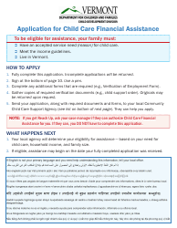 Document preview: Application for Child Care Financial Assistance - Vermont
