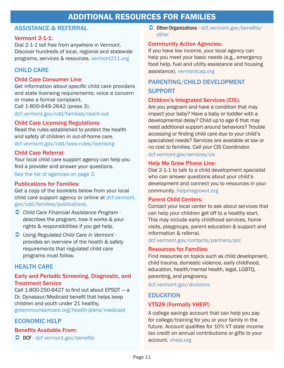 Application for Child Care Financial Assistance - Vermont, Page 11
